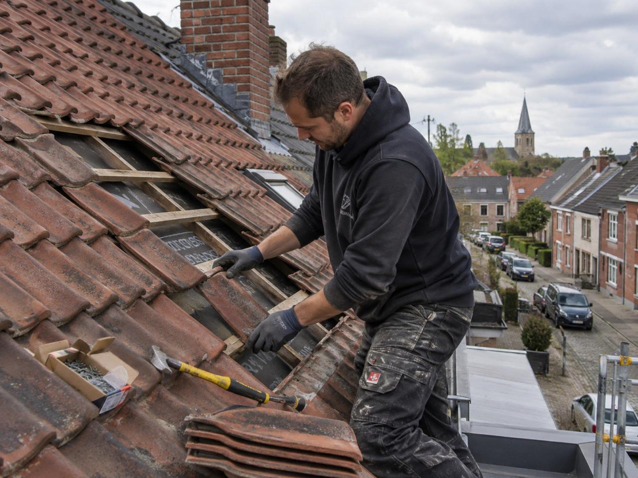 Artisan inspectant et mesurant une ouverture de toiture existante